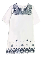 【sw】レース刺繍デニムワンピース/ブルー