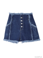 フリンジデザインHWデニムショートパンツ/インディゴ