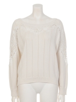 柄編み刺繍プルオーバー/ネイビー