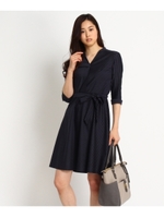 ピンストライプタックフレアワンピース/カーキ(327)