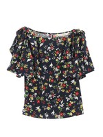 花柄リボン付ブラウス/サックスブルー