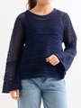 透かし柄フレアースリーブニット/ネイビー