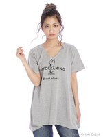 AラインメガネプリントTシャツ/カーキ