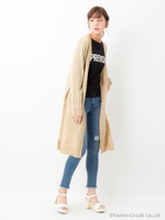 ワイドリブロング/カーディガン/ピンク