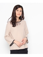 配色トリムフレアスリーニットトップス/ライトベージュ(051)