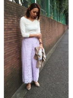 ヒゲレースＶネックカットソー/ピンク(090)