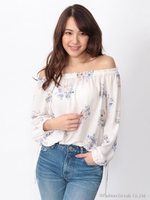 ヴィンテージ花柄オフショルブラウス/ホワイト