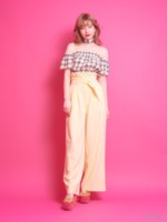 チェックオフショルチョーカートップ/YELLOW