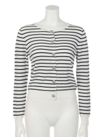 ビジューモチーフクルーネックニットカーディガン/オフホワイト