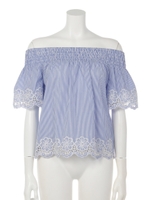 刺繍スカラップブラウス/BLACK LT