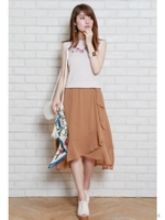 切替えラッフルフレアスカート/レッド