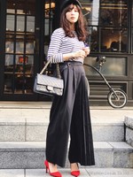 フレアープリーツロングパンツ/NAVY