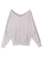 Vネックドルマンスリーブライトニットプルオーバー/ベージュ