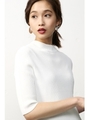 【AZUL by moussy】リブ編み5分袖ニットプルオーバー/O/WHT