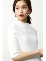 【AZUL by moussy】リブ編み5分袖ニットプルオーバー/O/WHT