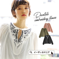 エンブロイダリー リボンキーネックブラウス