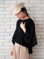 袖フレアー異素材プルオーバー/ピンクベージュ