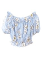 花柄プリント刺繍オフショルダーブラウス/サックスブルー