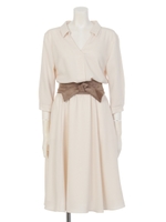 とろみフレアシャツワンピース/ライトベージュ