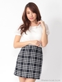 ラインチェック台形スカート/ネイビー