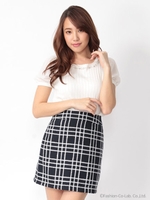 ラインチェック台形スカート/ネイビー