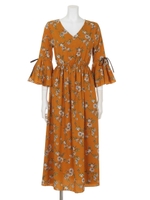 【chille anap】袖リボン花柄ロングワンピース/YEL