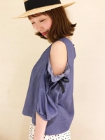 ショルダー開きリボンブラウス/ピンク