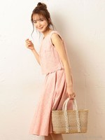 チェリー刺繍タックフレアースカート/ネイビー