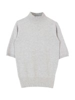 ボトルネック半袖コットンニットトップス/イエロー