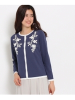 配色刺しゅうニットカーディガン/ネイビー(193)