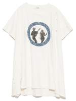 ハンドダメージデザインプリントTシャツ/WHT