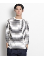 天竺ボーダー7分袖ロングTシャツ/ダークグレー(613)