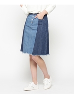 デニムバイカラースカート/サックス(090)