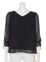 シアー袖切替えブラウス/ライトブルー