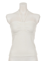 胸元シャーリングホルターベア/ベージュ