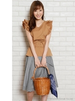 コルセットベルト付ラッフルブラウス(キャメル)/キャメル