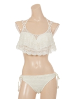 【nuckle market】無地ブラ×ニットパンツ　レースカバーアップ付/ホワイト