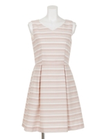 配色マルチボーダー柄ノースリワンピ/ネイビー