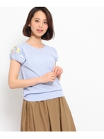 フラワー刺しゅうコットンニット/ネイビー(093)