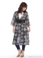 水彩花柄シャツガウン/クロ