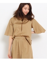 〔洗える〕Vネックサテンワイドブラウス/ベージュ系(054)