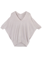 Vネックドルマンライトニットプルオーバー/ホワイト