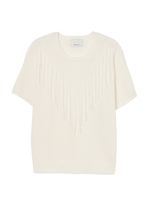 Vフリンジニットトップ/GRAY