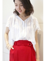 ウォッシャブルビエラブラウス/ベージュストライプ1(041)