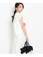 ドット刺繍ロール衿ブラウス/ホワイト系(002)