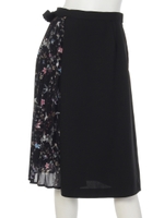 バードフラワーアシメプリーツSK/ブラック