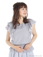 プティットストライプフリルブラウス/シロ