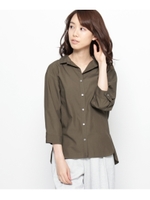 開襟ソフトコットンロングシャツ/カーキ(027)