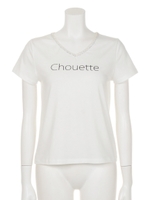 衿ぐりビジューVネックロゴTシャツ/ブラック