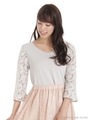 袖レースＶネックニット/ライトグレー
